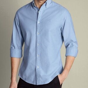 CHARLES TYREHITT Button-Down Stretch Washed Oxford Shirt – Sky Blue